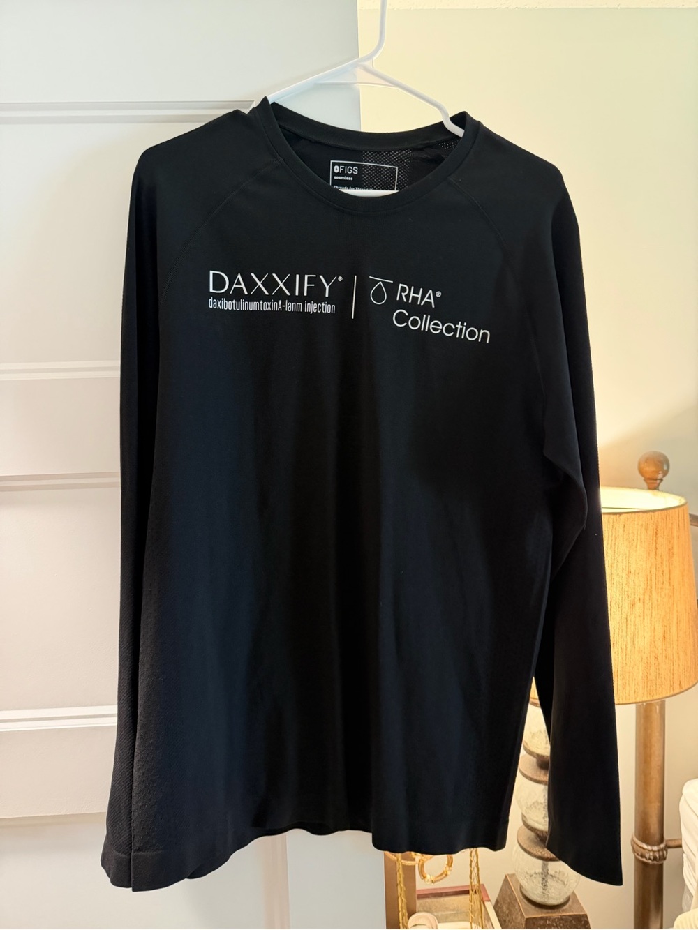 FIGS Black Long-Sleeve Crewneck Shirt with DAXXIFY RHA Collection Print